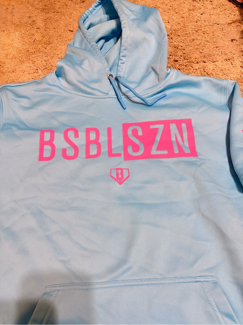 Baseball Light Blue Hoodie with Pink Logo